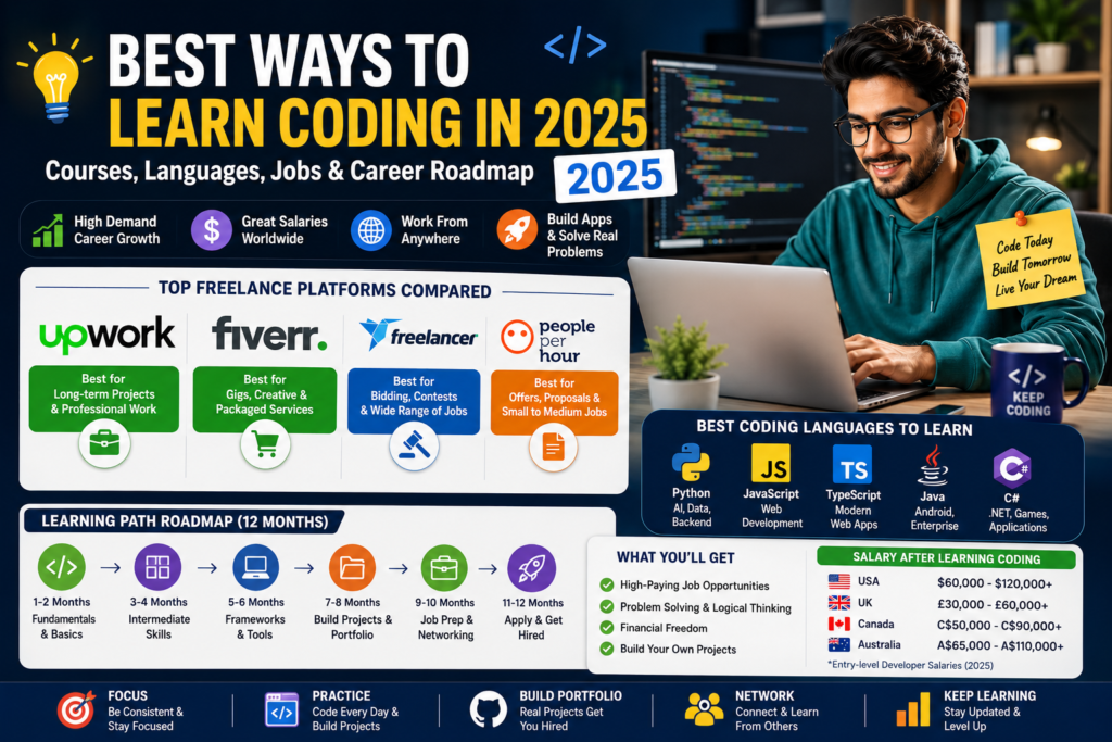 Best Ways to Learn Coding in 2025: Courses, Languages, Costs, Jobs & Career Roadmap